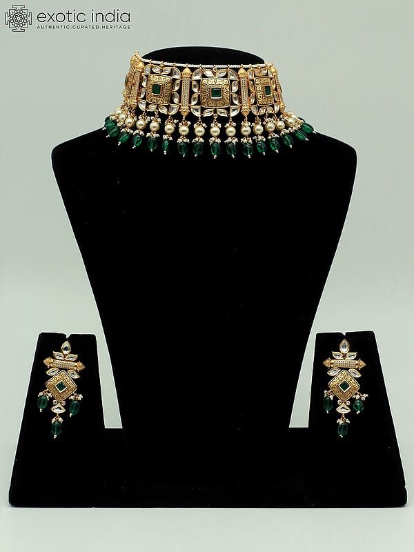 exotic india Bridal Choker Set With Meenakari Matte Design And Beads