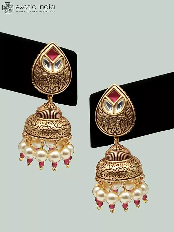 Exotic India Bridal Necklace Set With Beautiful Earrings And Studded Kundan Pendant 