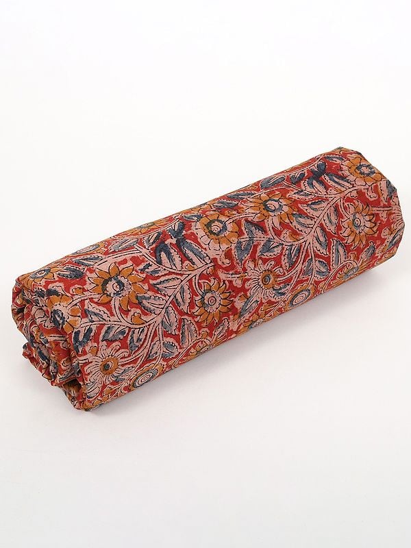 Exotic India Bright-Red Pure Cotton Kalamkari Block Printed Fabric 