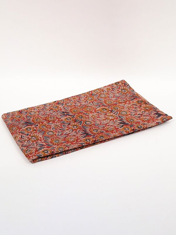 exotic india Bright-Red Pure Cotton Kalamkari Block Printed Fabric 