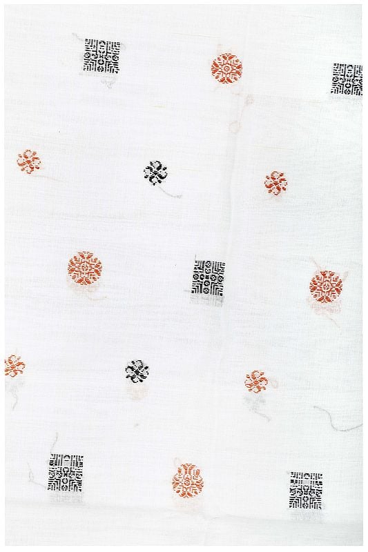 exotic india Bright-White Hand-Woven Fabric from Karnataka with Bootifs