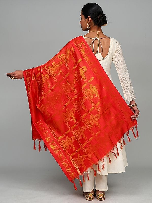 Exotic India Brocaded Shiv Ling Prayer Shawl With Woven Om Namah Shivay Mantra And Nandi From Tamil Nadu