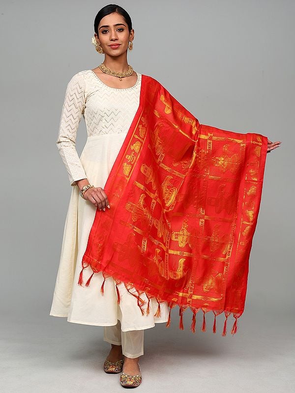 exotic india Brocaded Shiv Ling Prayer Shawl with Woven Om Namah Shivay Mantra and Nandi from Tamil Nadu