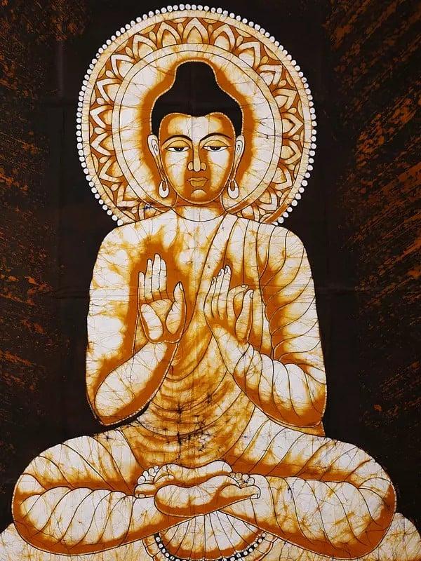 Exotic India Buddha In Dharmachakra Mudra | Batik Painting On Cotton