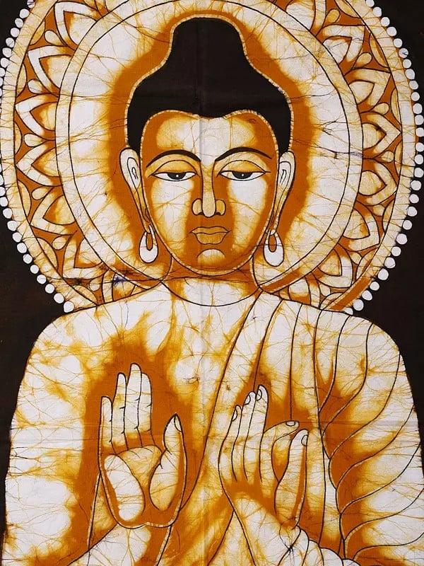 Exotic India Buddha In Dharmachakra Mudra | Batik Painting On Cotton