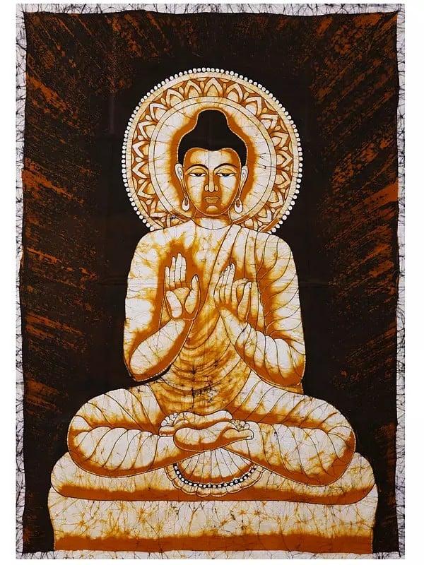 exotic india Buddha in Dharmachakra Mudra | Batik Painting on Cotton