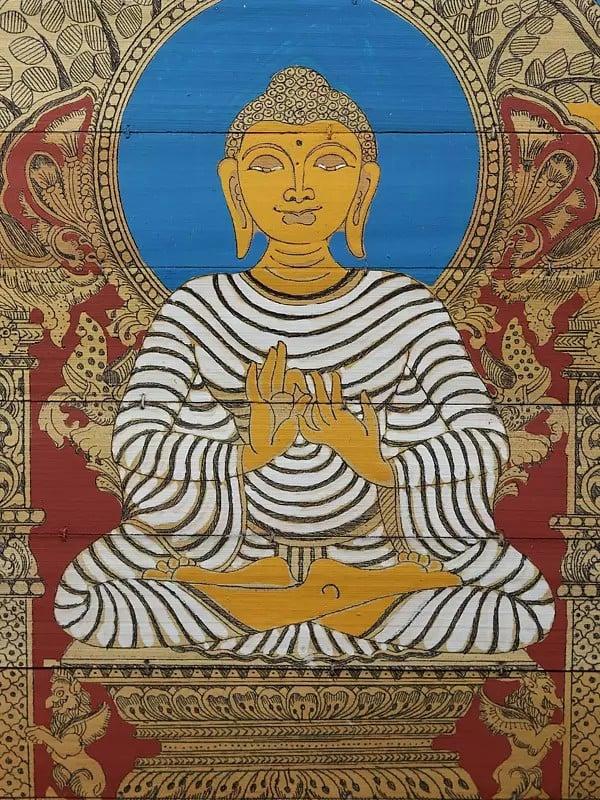 Exotic India Buddha Seated In Dharmachakra Mudra | Pattachitra Painting On Palm Leaf 