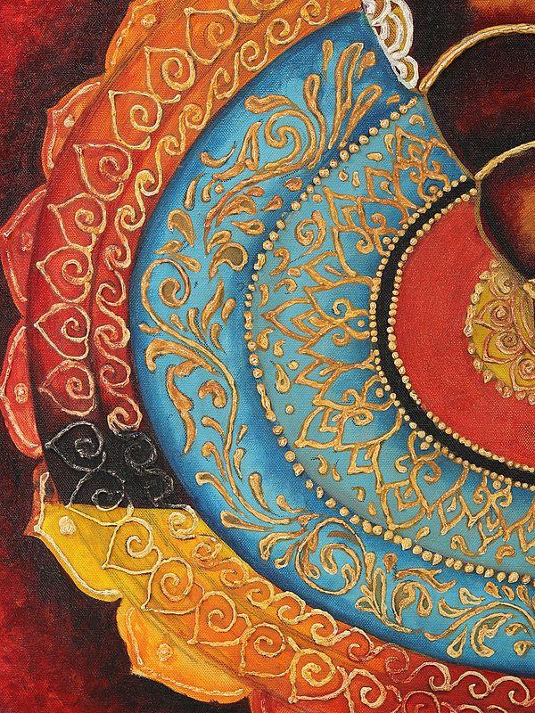 Exotic India Buddha Side Face Oil Painting With Vintage Frame 