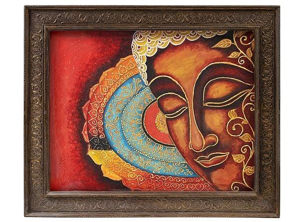 exotic india Buddha Side Face Oil Painting with Vintage Frame 