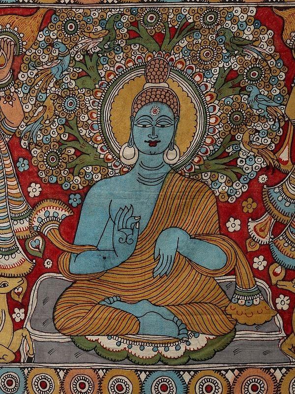 Exotic India Buddha With Disciples | Vintage Kalamkari Painting 