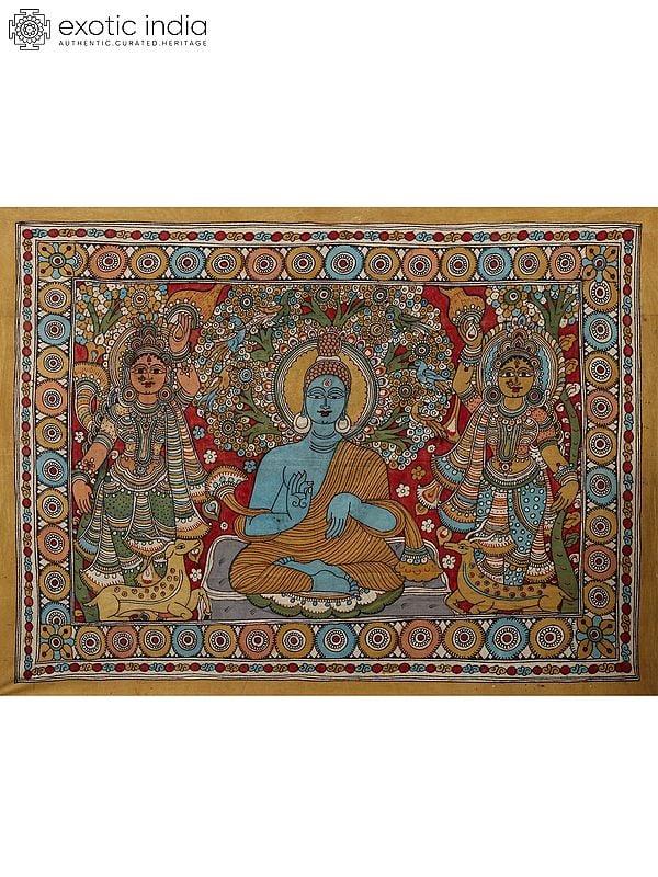 exotic india Buddha with Disciples | Vintage Kalamkari Painting
