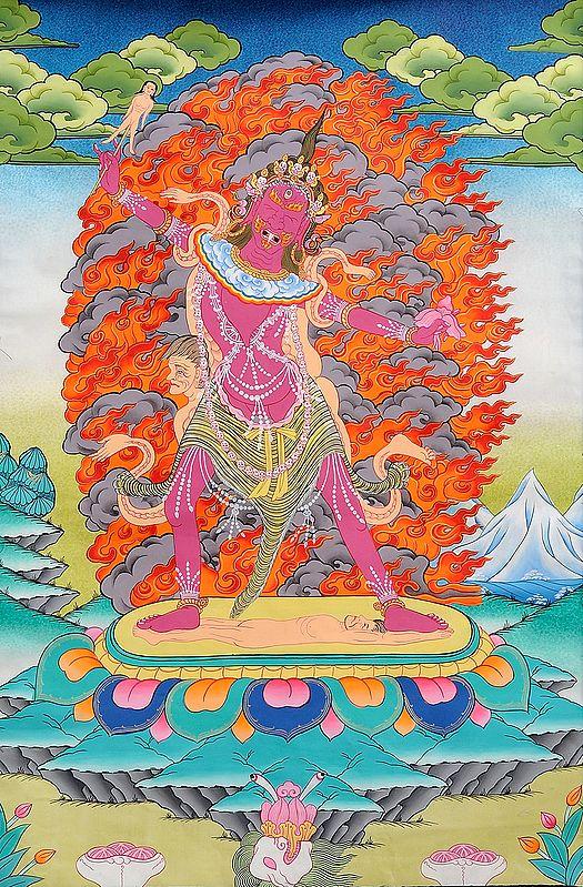 exotic india Buddhist Ekajati - The Protector of Mantras | Tibetan Thangka Painting 