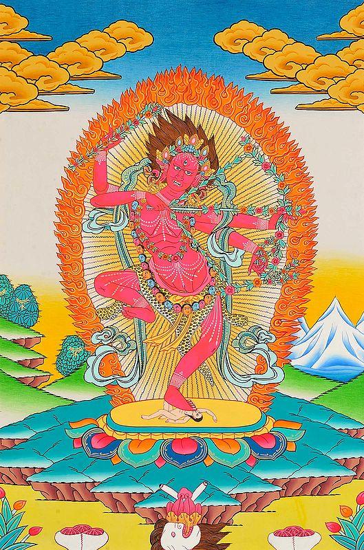 exotic india Buddhist Goddess Kurukulla: The Red Tara | Tibetan Thangka Painting 