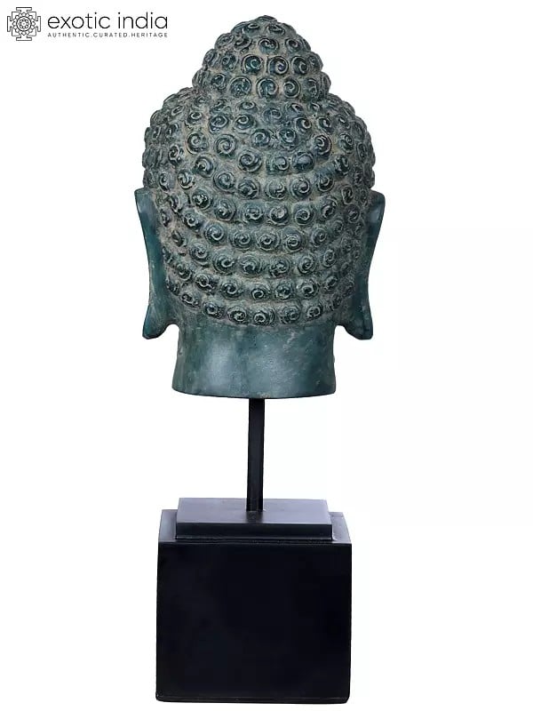 Exotic India Buddhist Lord Buddha Head On Stand | Brass Statue On Wooden Stand 