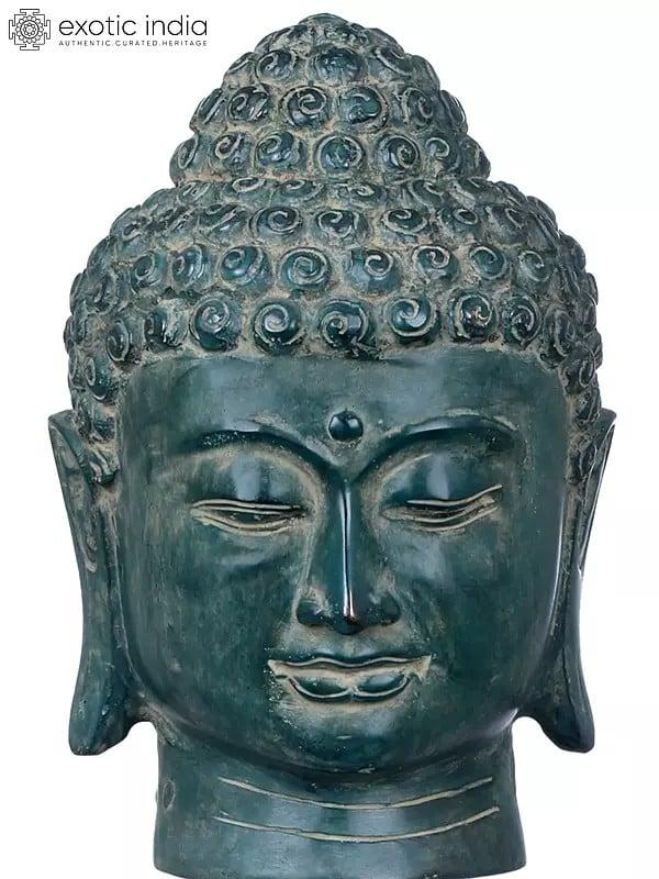 Exotic India Buddhist Lord Buddha Head On Stand | Brass Statue On Wooden Stand 