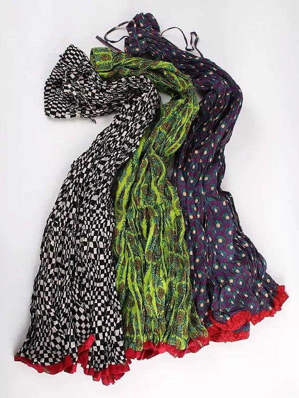 Exotic India Bundle Of Three Elastic Waist Long Ghagra Skirts From Jodhpur With All-Over Print 