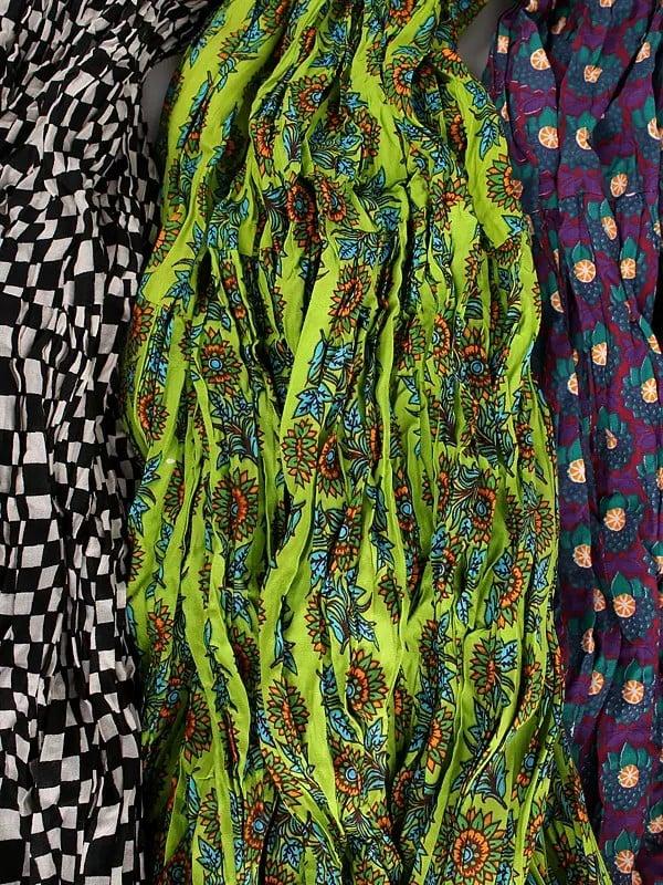 Exotic India Bundle Of Three Elastic Waist Long Ghagra Skirts From Jodhpur With All-Over Print 