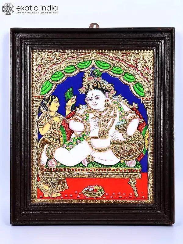 exotic india Butter Krishna | 24 Karat Gold Work | Framed Tanjore Painting 