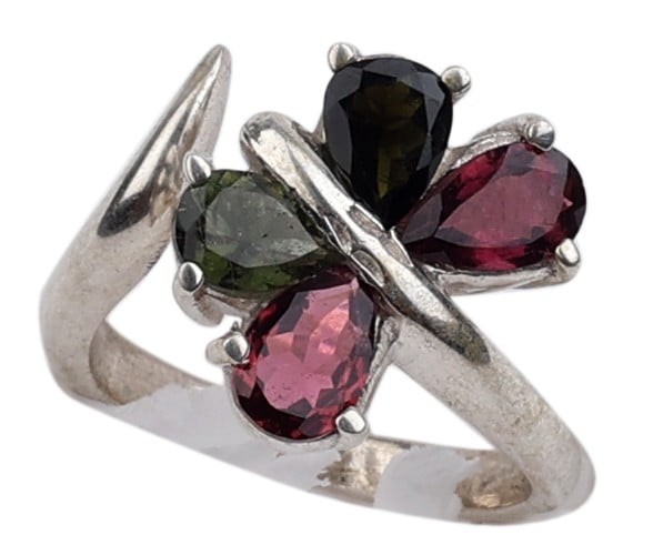 Exotic India Butterfly Tourmaline Ring With A Stylized Sterling Silver Band 
