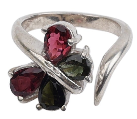 exotic india Butterfly Tourmaline Ring with A Stylized Sterling Silver Band 
