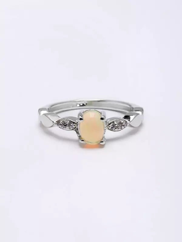 exotic india Cabochon Ethiopian Opal Ring with Cubic Zirconia 
