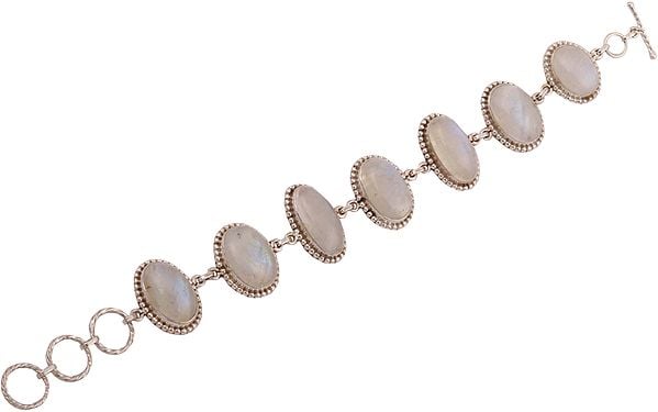 Exotic India Cabochon Rainbow Moonstone Studded Bracelet 