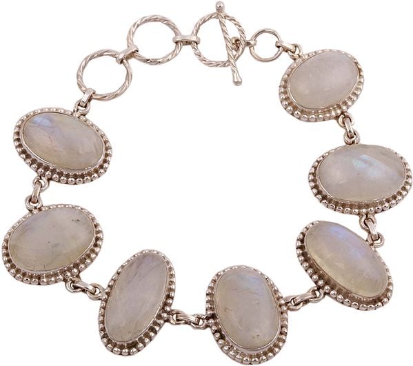 exotic india Cabochon Rainbow Moonstone Studded Bracelet 