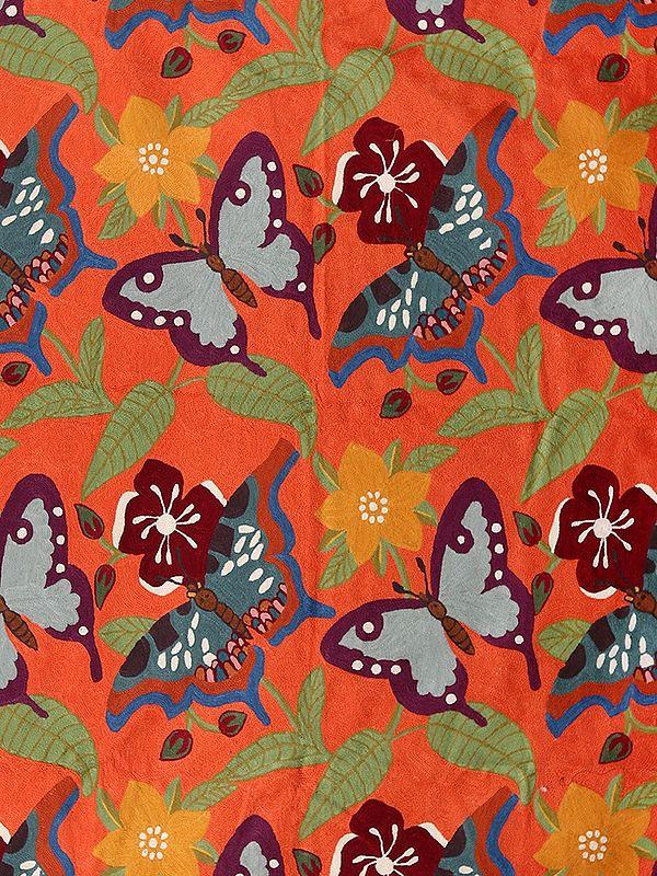 Exotic India Camellia Kashmiri Carpet With Chainstitched Butterflies 