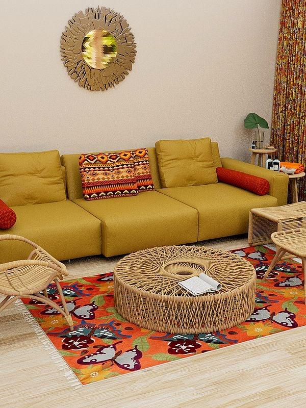 exotic india Camellia Kashmiri Carpet with Chainstitched Butterflies