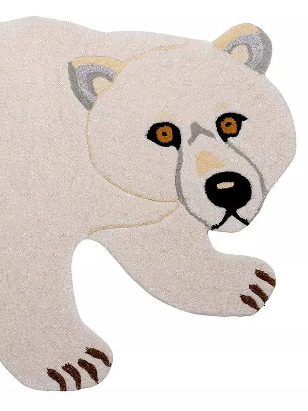 Exotic India Cannoli-Cream Polar Bear Handmade Tufted Yogic Mat From Mirzapur