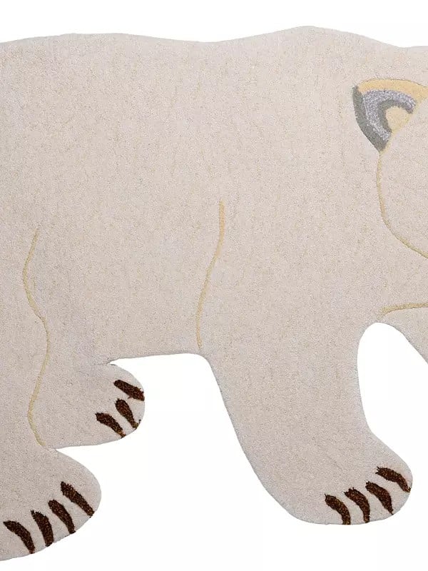 Exotic India Cannoli-Cream Polar Bear Handmade Tufted Yogic Mat From Mirzapur
