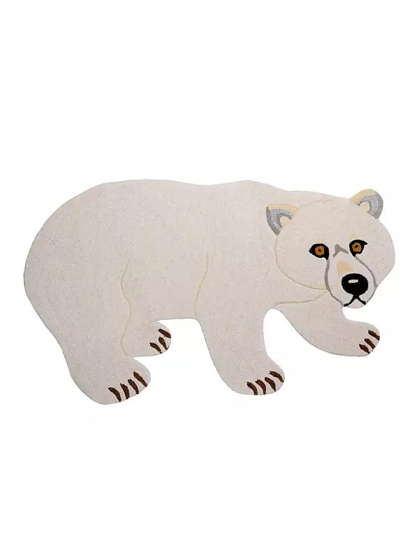 exotic india Cannoli-Cream Polar Bear Handmade Tufted Yogic Mat from Mirzapur 
