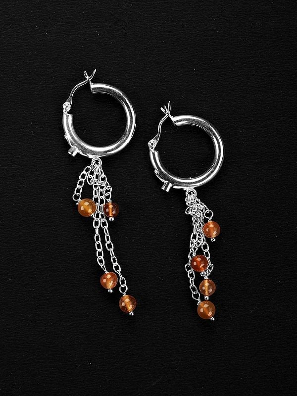 exotic india Carnelian Hoop Chandeliers | Sterling Silver Earrings