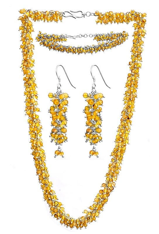exotic india Carnelian Spike Bunch Necklace with Matching Earrings and Bracelet Set 