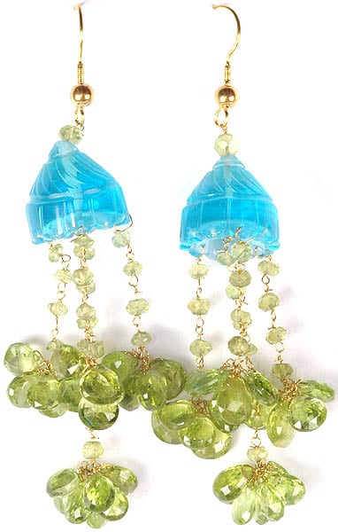 exotic india Carved Apatite and Faceted Peridot Umbrella Chandeliers 