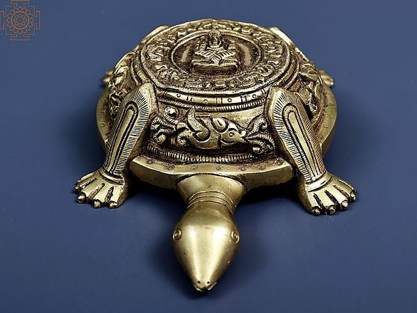 Exotic India Carved Brass Vastu Tortoise With Ganesha Figure Atop 