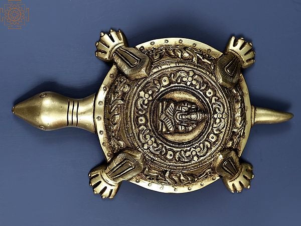 Exotic India Carved Brass Vastu Tortoise With Ganesha Figure Atop 