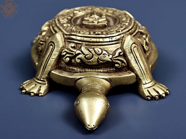Exotic India Carved Brass Vastu Tortoise With Ganesha Figure Atop 