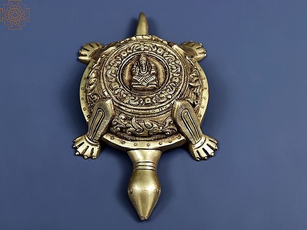 exotic india Carved Brass Vastu Tortoise with Ganesha Figure atop