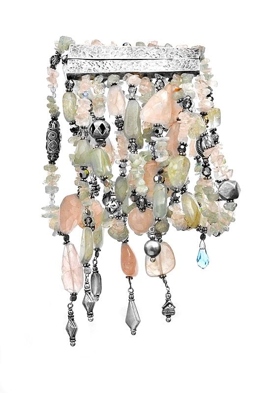 exotic india Cascade Wristlet With Beaded Roze Quartzes Aquamarines And Lead Glass Crystals 