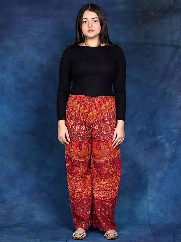 Exotic India Casual Trousers From Jodhpur With Printed Marriage Procession 