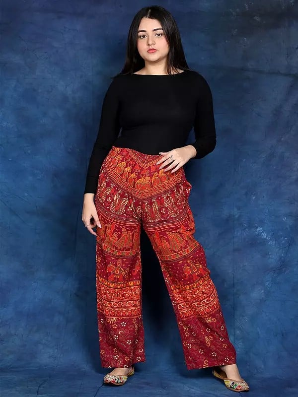 Exotic India Casual Trousers From Jodhpur With Printed Marriage Procession 