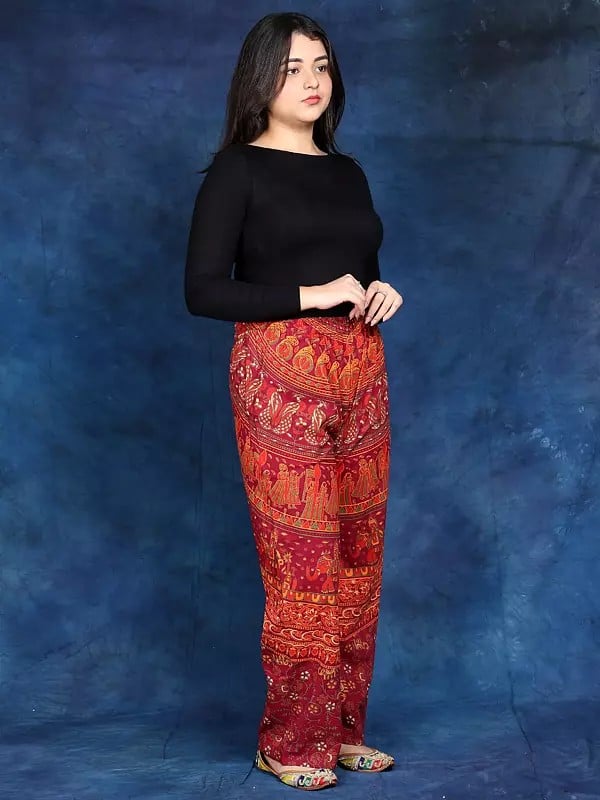Exotic India Casual Trousers From Jodhpur With Printed Marriage Procession 