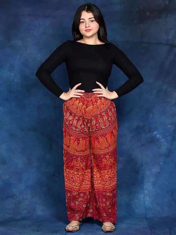 exotic india Casual Trousers from Jodhpur with Printed Marriage Procession