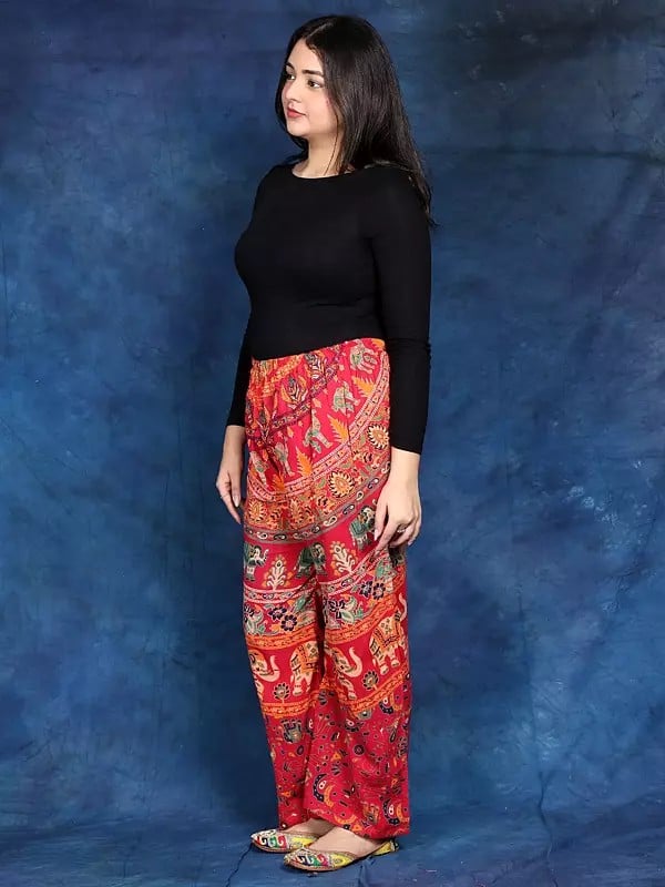 Exotic India Casual Trousers From Pilkhuwa With Printed Elephants 