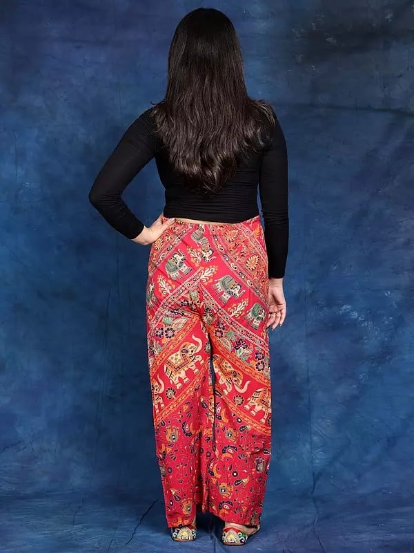Exotic India Casual Trousers From Pilkhuwa With Printed Elephants 