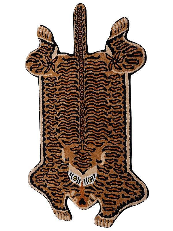 exotic india Cathay-Spice Tibetan Leopard Wool Yogic Asana Mat from Mirzapur 