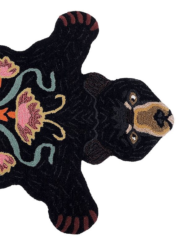 Exotic India Caviar-Black Floral Bear Wool Yogic Asana Mat From Mirzapur 
