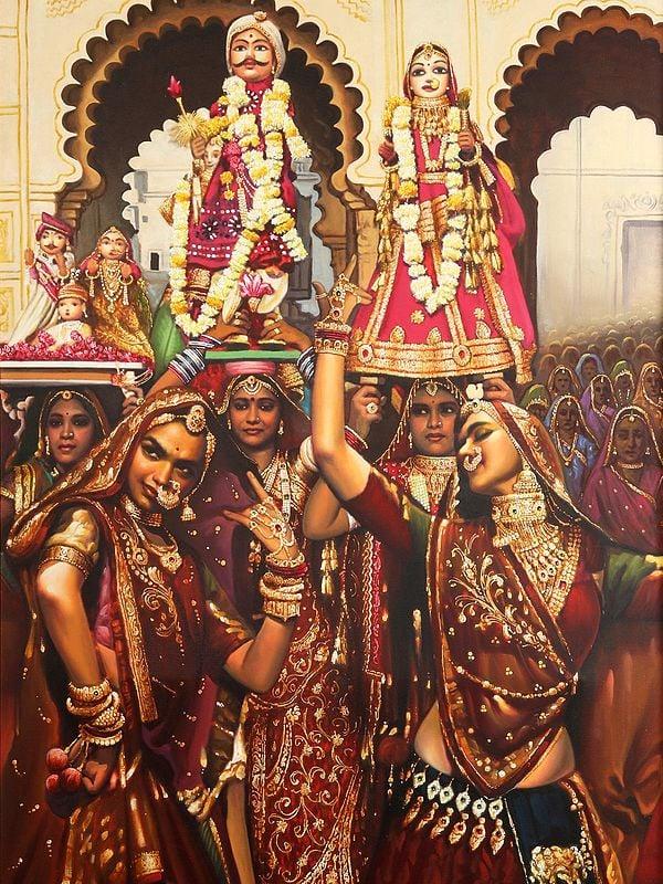 Exotic India Celebration Of Gangaur Festival | Without Frame | Oil Painting On Canvas