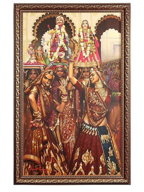 exotic india Celebration of Gangaur Festival | Without Frame | Oil Painting on Canvas 